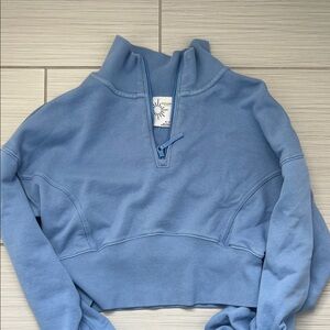 aerie Dusty Blue Cropped Quarter-Zip Sweatshirt